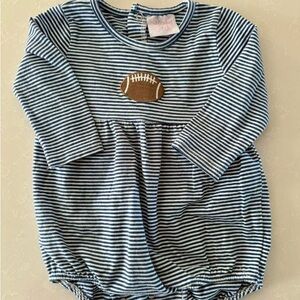 Striped Blue and White Football Baby Romper